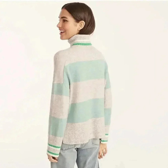 J.Crew Striped turtleneck sweater in Supersoft yarn Heather Grey Mint Size Large - Picture 4 of 12
